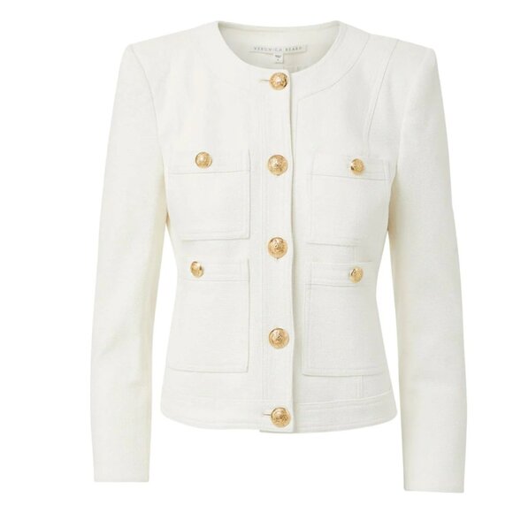 Veronica Beard Ferazia Textured Jacket In Ecru Sz 4 Collarless Button Front - Picture 2 of 9